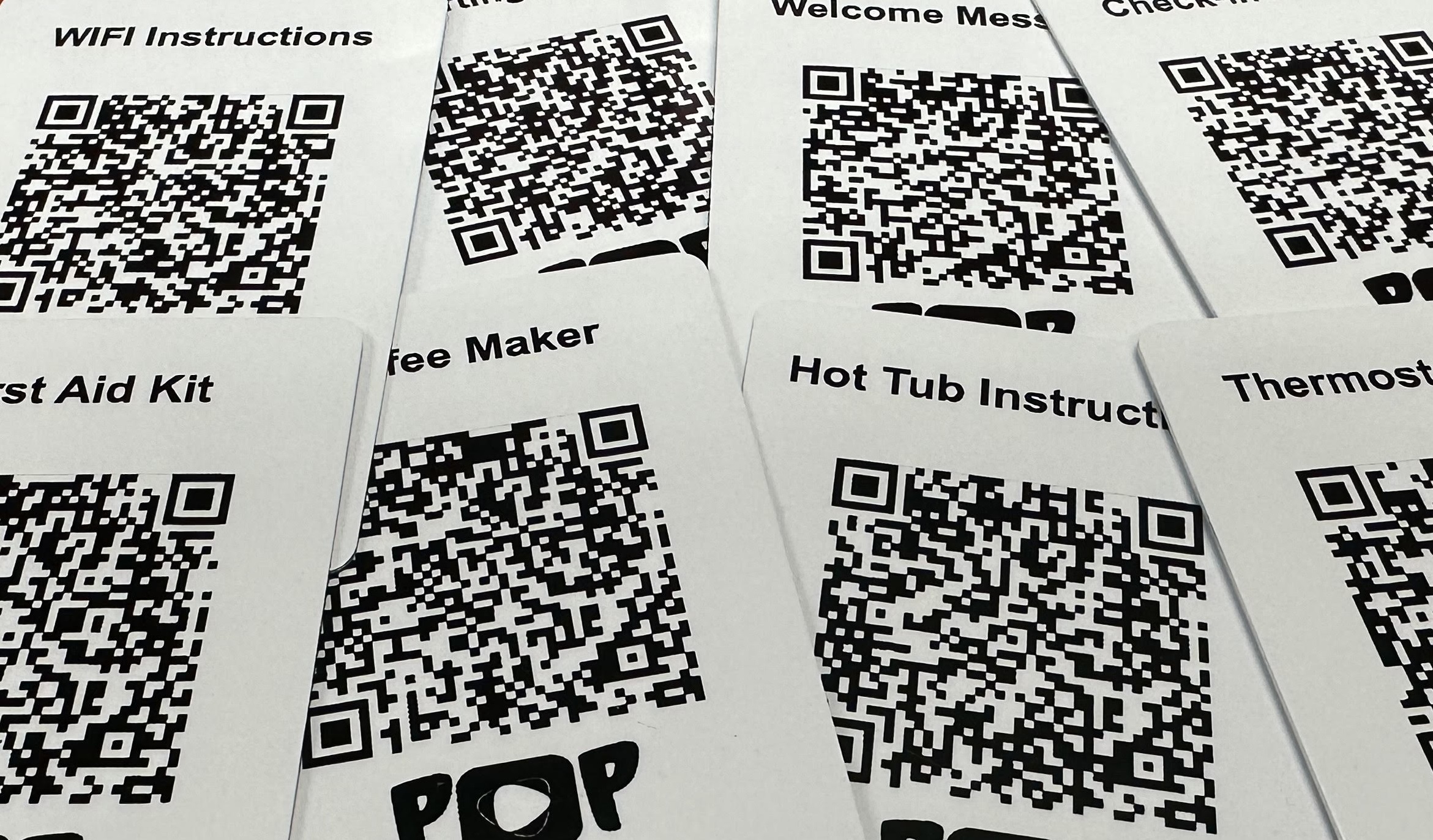 Pop Video short term rental cards - Welcome Message, WIFI Instructions, Check In, and more