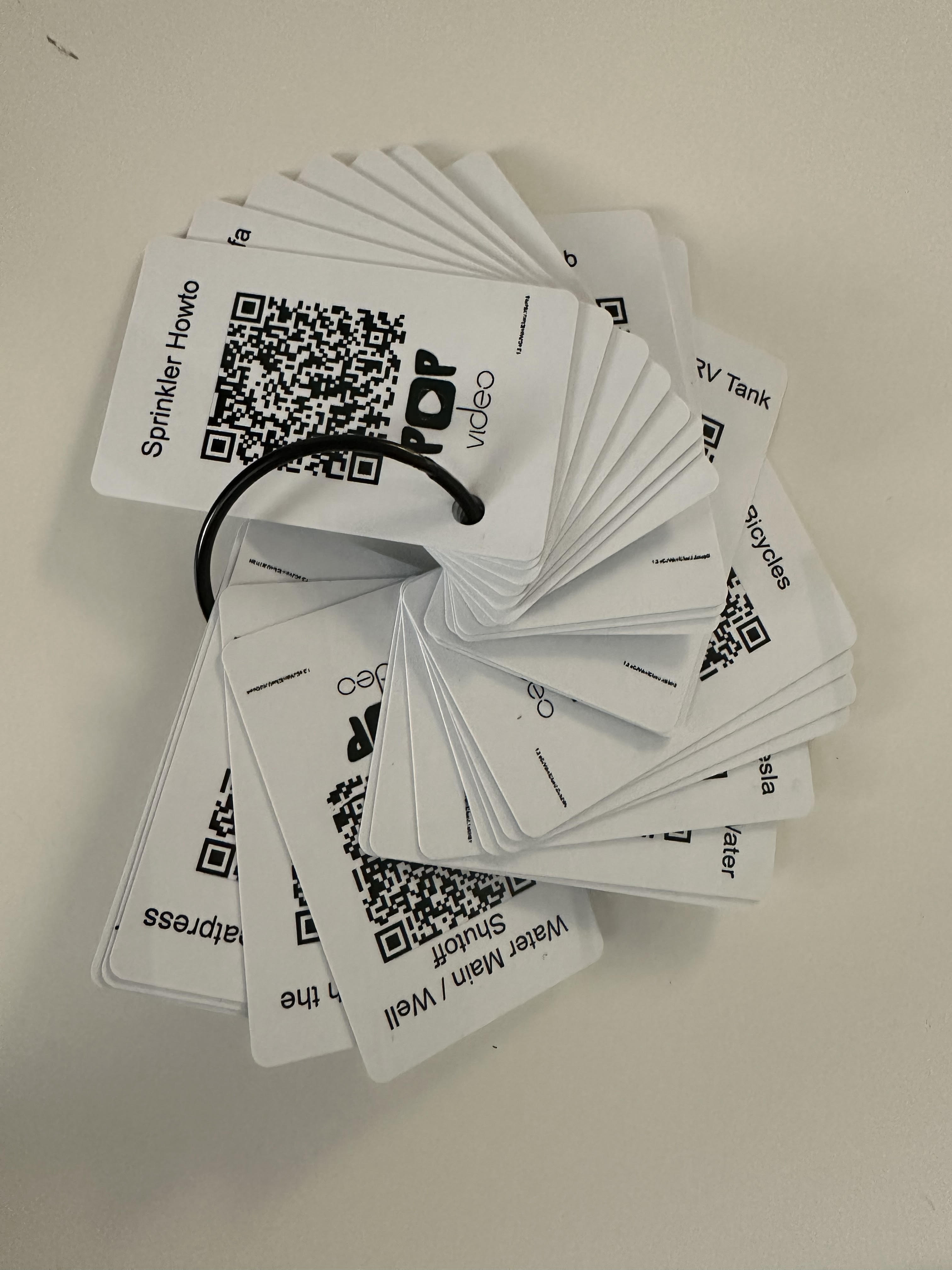 Pop Video Card Ring, fanned out showing labeled cards
